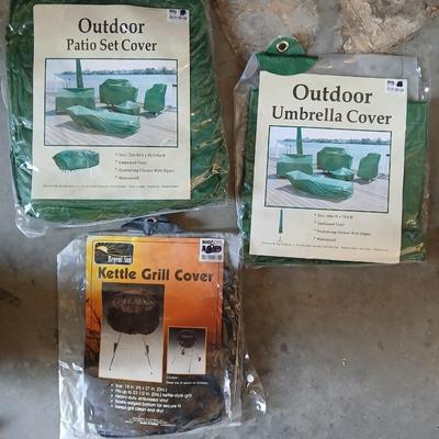 Patio set covers, Umbrella cover and a kettle grill cover