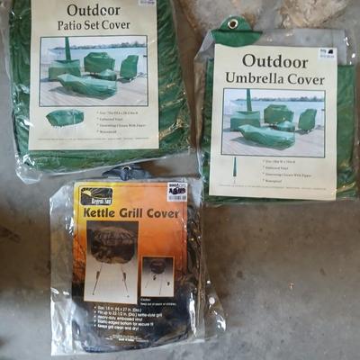 Patio set covers, Umbrella cover and a kettle grill cover