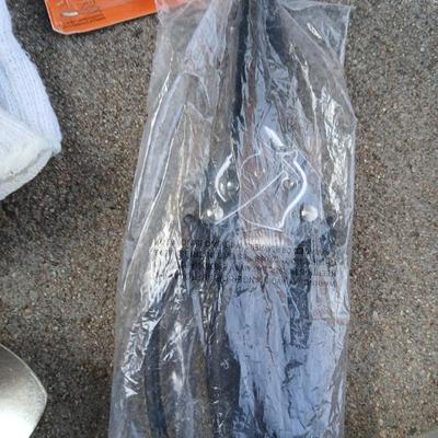 Gardening hand tools, gloves, tarp with a canvas bag and more