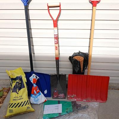 Your gonna need these soon! Snow shovels, partial bags of ice melt and a Ice carpet