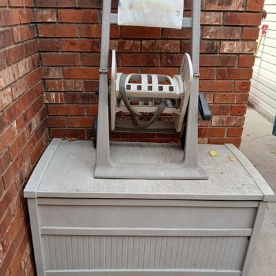 Patio storage box and a hose reel