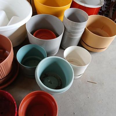 Plastic flowerpots of all shapes and sizes