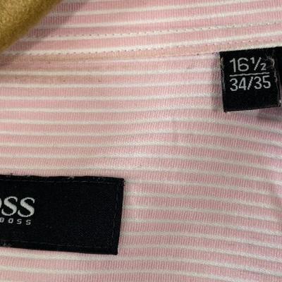 Hugo Boss pink and white stripe button up long sleeve shirt. 16-1/2 34/35