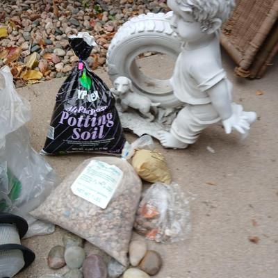 USA Flag on pole, Compost, a new tarp and a few misfit garden items