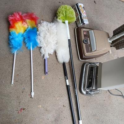 Vintage vacuum, floor polisher, and some nice newer dusters