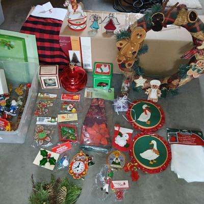 Faux 6' pre lit Christmas tree Spencer pine with decorations and other Christmas ornaments