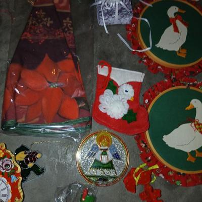 Faux 6' pre lit Christmas tree Spencer pine with decorations and other Christmas ornaments