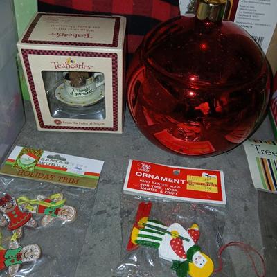 Faux 6' pre lit Christmas tree Spencer pine with decorations and other Christmas ornaments