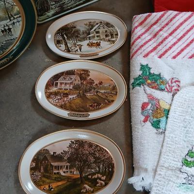 Christmas Kitchen needs, linens, dishware, and tins