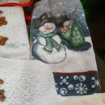 Christmas Kitchen needs, linens, dishware, and tins