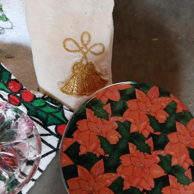 Christmas Kitchen needs, linens, dishware, and tins