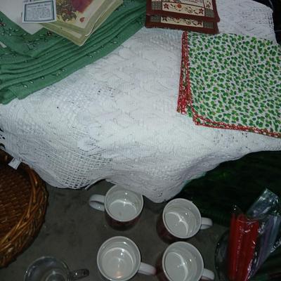 Christmas Kitchen needs, linens, dishware, and tins