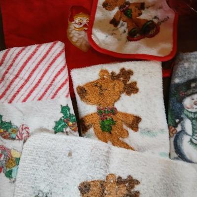 Christmas Kitchen needs, linens, dishware, and tins