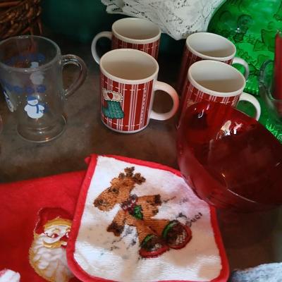 Christmas Kitchen needs, linens, dishware, and tins