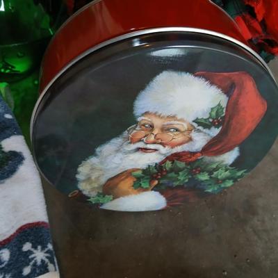 Christmas Kitchen needs, linens, dishware, and tins
