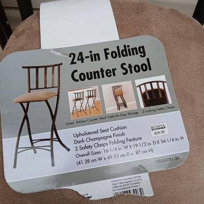 Two folding chairs with pads and a new folding bar stool