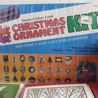 Christmas decorations metal pinecone lantern, mugs, candles, cards, vintage stained glass ornament kit and more