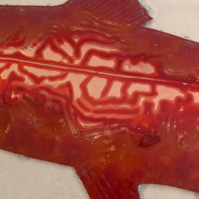 Signed Charleton Fused Glass Platter with Copper Salmon & Bubbled Glass Bowl by Biot (K-HS)