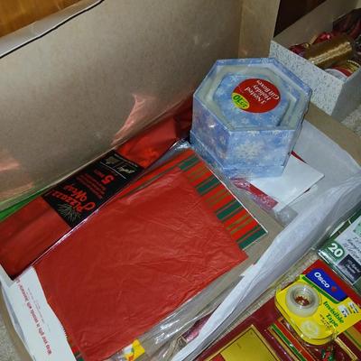 Rubbermaid Wrap n craft storage container with lots of wrapping supplies