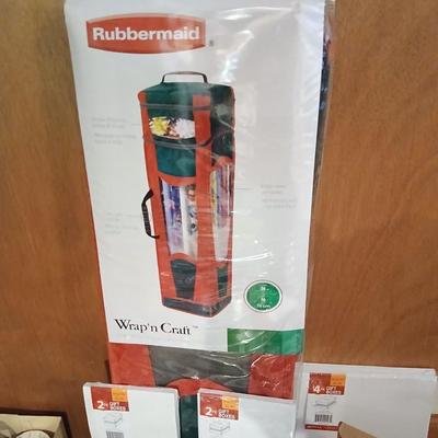 Rubbermaid Wrap n craft storage container with lots of wrapping supplies