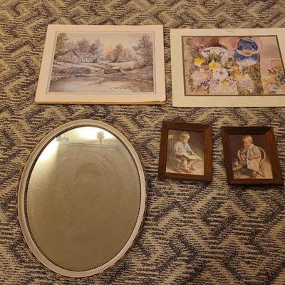 Pictures and antique-ish oval mirror