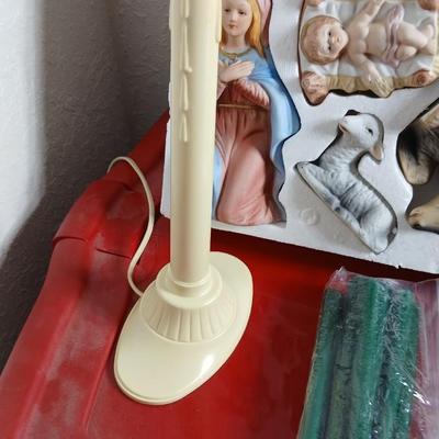 Christmas nativity set and other religious Christmas with a storage tote