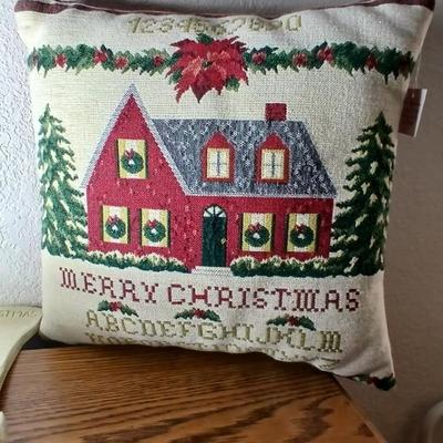 Christmas throw pillows, Mugs, copper-colored angels, plaque and more