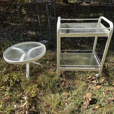 266 White Aluminum Serving Cart and Small Round Table