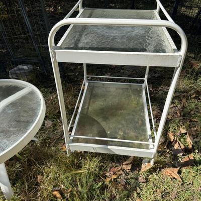 266 White Aluminum Serving Cart and Small Round Table