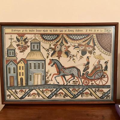 547 Vintage Swedish Kurbits Framed Swedish Folk Art