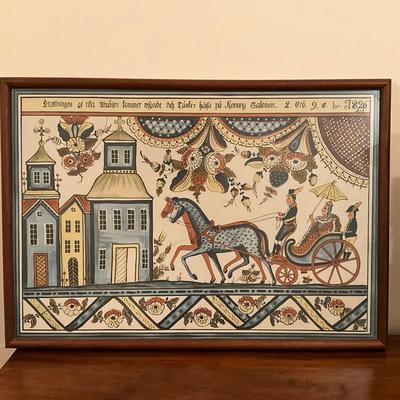 547 Vintage Swedish Kurbits Framed Swedish Folk Art
