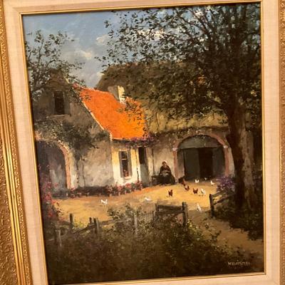540 Large Original Oil Painting of Dutch Country Scene by H. Huisman