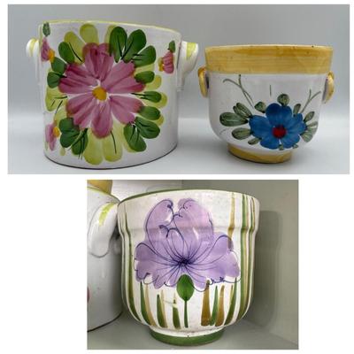 Three Italian Hand-painted Planters