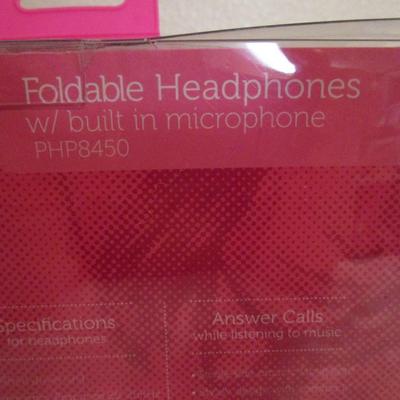 Poloroid neon pink foldable headphones with microphone