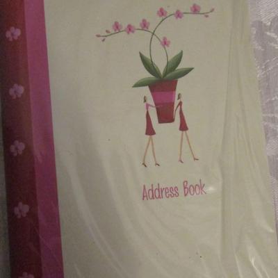 Address book, journal, rubber stamps cubicle clips, labels