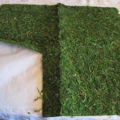 2 moss wreaths 12" new in pkg, moss mat - missing 7" x  6.5" of a 16" x 18" mat 