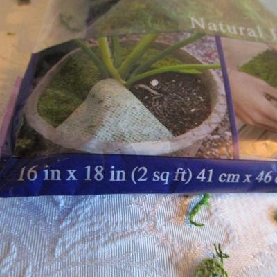 2 moss wreaths 12" new in pkg, moss mat - missing 7" x  6.5" of a 16" x 18" mat 