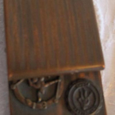 Vintage Metal match holder/dispenser, cast with "Sun Valley Idaho" & and skiier decorations on top
