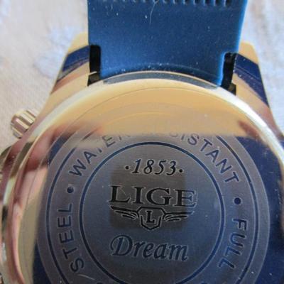 Lige Men's Watch "The Dream", blue watchband, water resistant