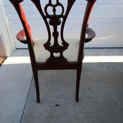 Vintage padded, carved wood captain's chair, needs upholstering