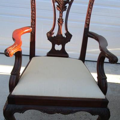 Vintage padded, carved wood captain's chair, needs upholstering