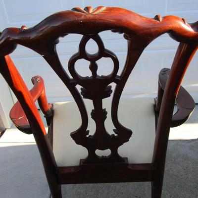 Vintage padded, carved wood captain's chair, needs upholstering