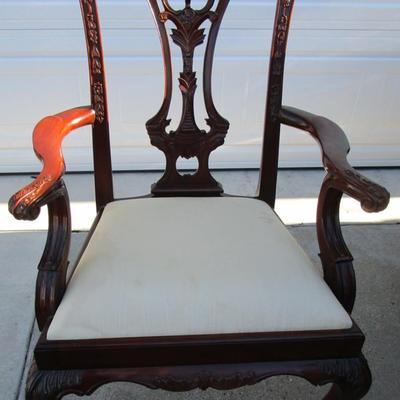 Vintage padded, carved wood captain's chair, needs upholstering