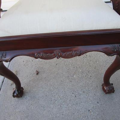Vintage padded, carved wood captain's chair, needs upholstering