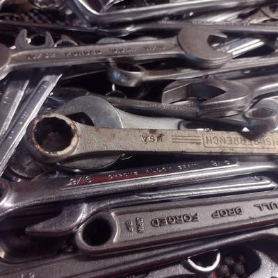 Large Collection of Open and Box End Hand Wrenches Various Brands