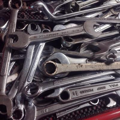 Large Collection of Open and Box End Hand Wrenches Various Brands