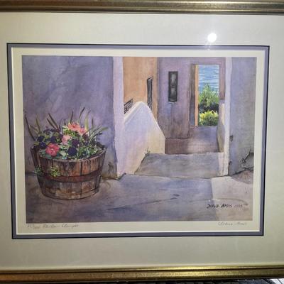 DIANA AMOS "HARBOR GLIMPSE" 1995 LITHOGRAPH ART PRINT SIGNED 253/1000 FRAME SIZE 17.5" x 21.25" IN GOOD PREOWNED...