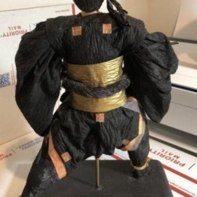 Vintage Japanese Samurai Warrior Paper Mache Figurine 13" Tall w/Base Preowned from an Estate.