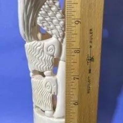 Vintage Israeli Hand Carved Bone Shepherd/Sheep Vase by Uchitel 12" Tall in VG Preowned Condition.