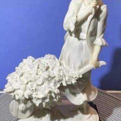 Vintage Guisseppe Armani's Girl w/Flower Cart Alabaster/Marble Figurine 10" Tall in VG Preowned Condition as Pictured.